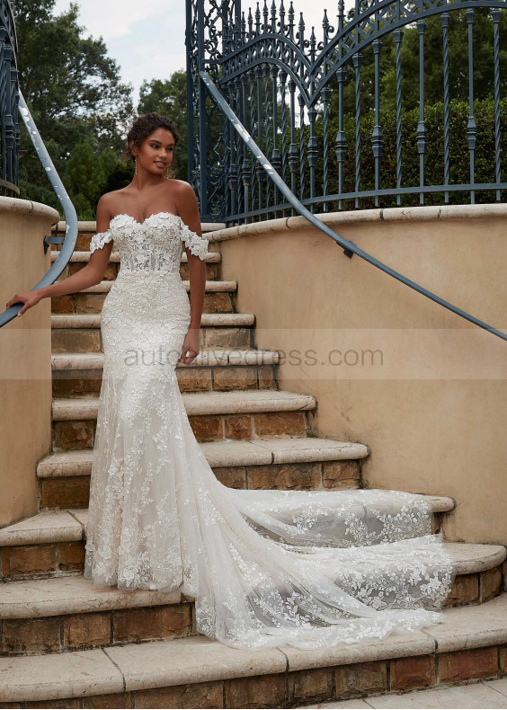 Beaded Sweetheart Neck Ivory Lace Tulle Open Back Wedding Dress